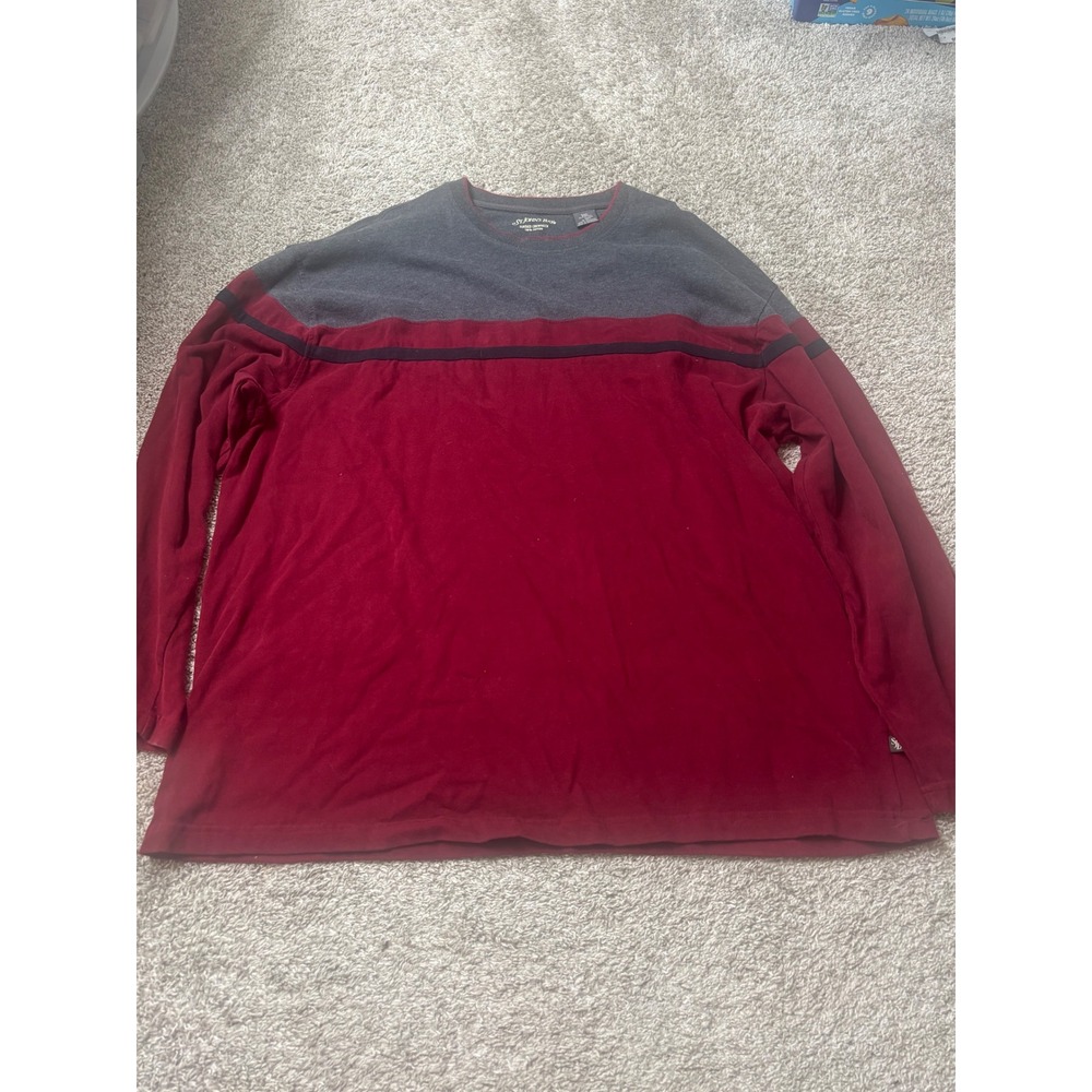 St Johns Bay Mens 2XLT Sueded Crewneck Long Sleeve Shirt Red Grey Colorblock